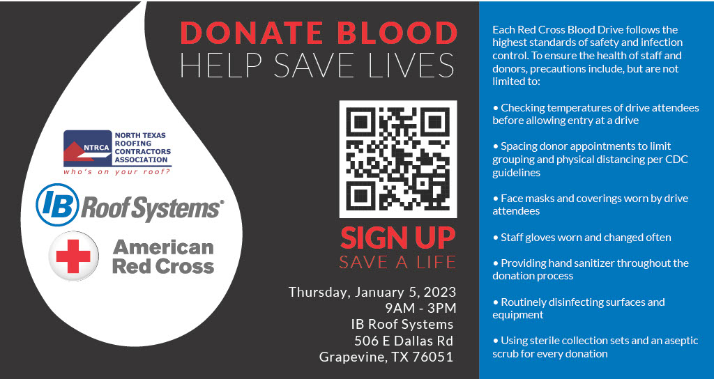 Blood Drive Event hosted by NTRCA and IB Roof Systems in Grapevine
